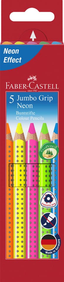 Faber-Castell Dreikant-Buntstifte Jumbo Grip Neon, 5er Etui