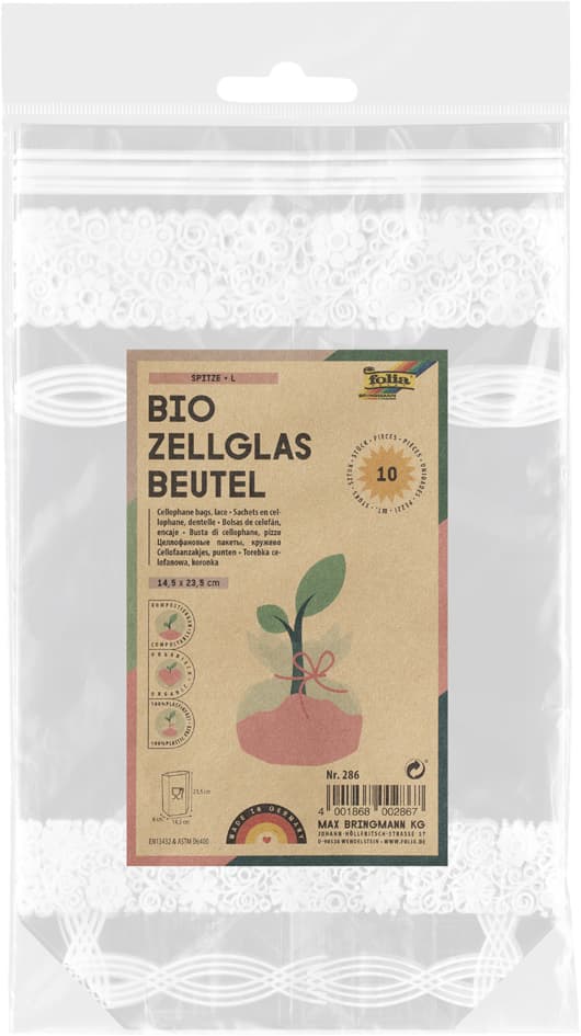 Folia Zellglasbeutel Spitzendruck, Maße: (B)180 X (H)300 Mm