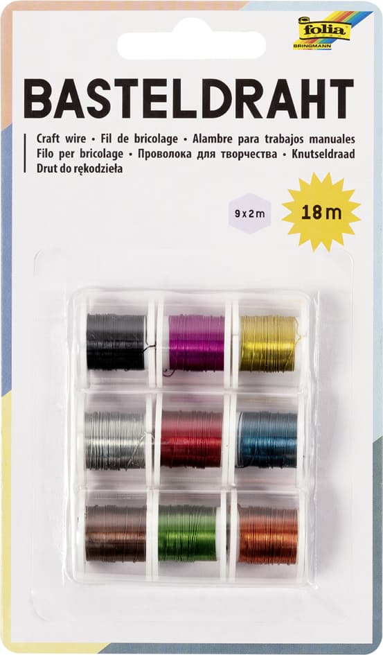 Folia Basteldraht-Set, 9 Spulen À 2m, Farbig Sortiert
