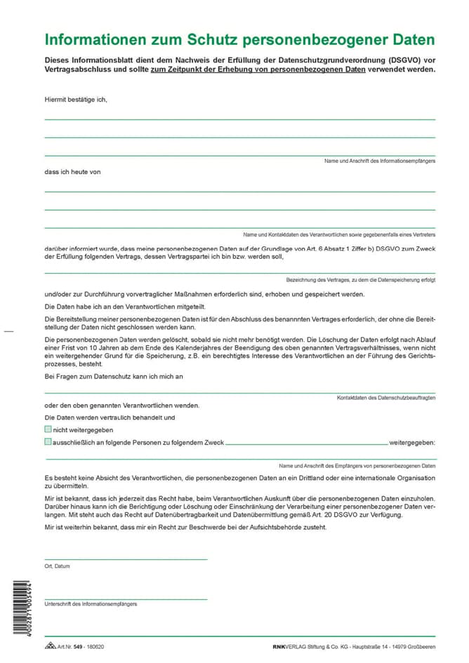 Rnk Verlag Informationsblatt Dsgvo: , Informationen Zum