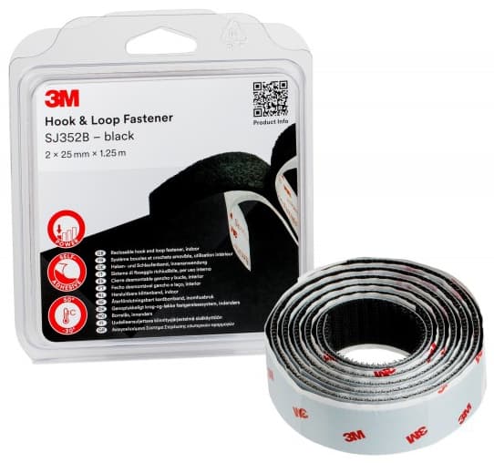3m Haken- Und Schlaufenband Sj352b, 25 Mm X 1,25 M, Schwarz