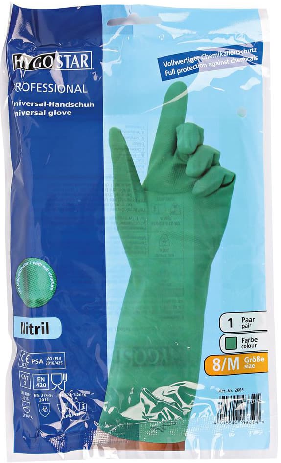 Hygostar Chemikalien-Schutzhandschuh Professional, M, Grün
