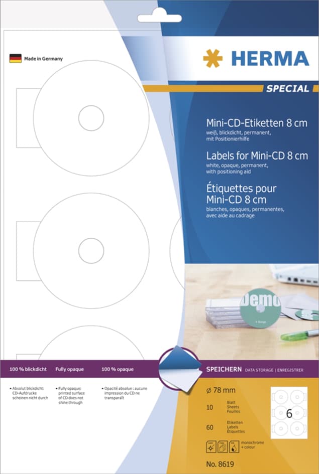 Herma Mini Cd-Etiketten Mini Special, Durchmesser: 78 Mm