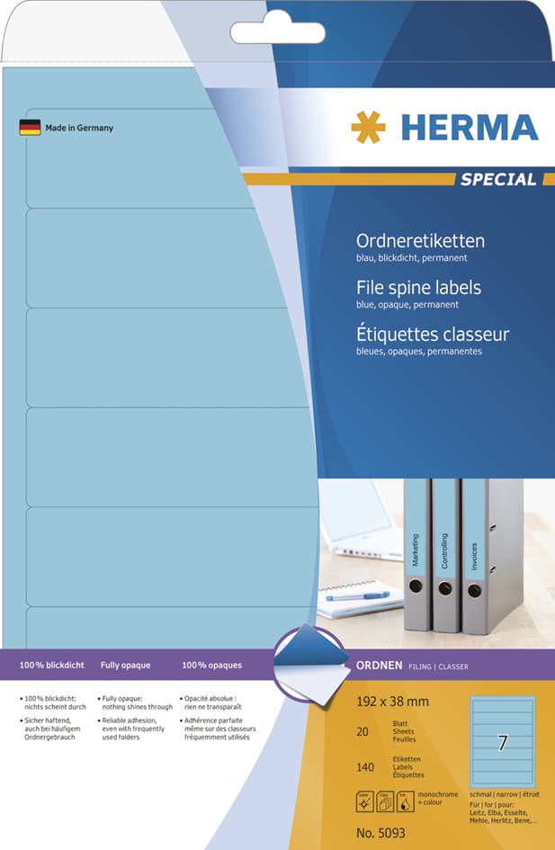 Herma Ordnerrücken-Etiketten Special, 192 X 38 Mm, Blau