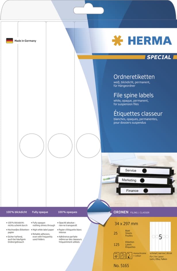 Herma Ordnerrücken-Etiketten Special, 34 X 297 Mm, Weiß