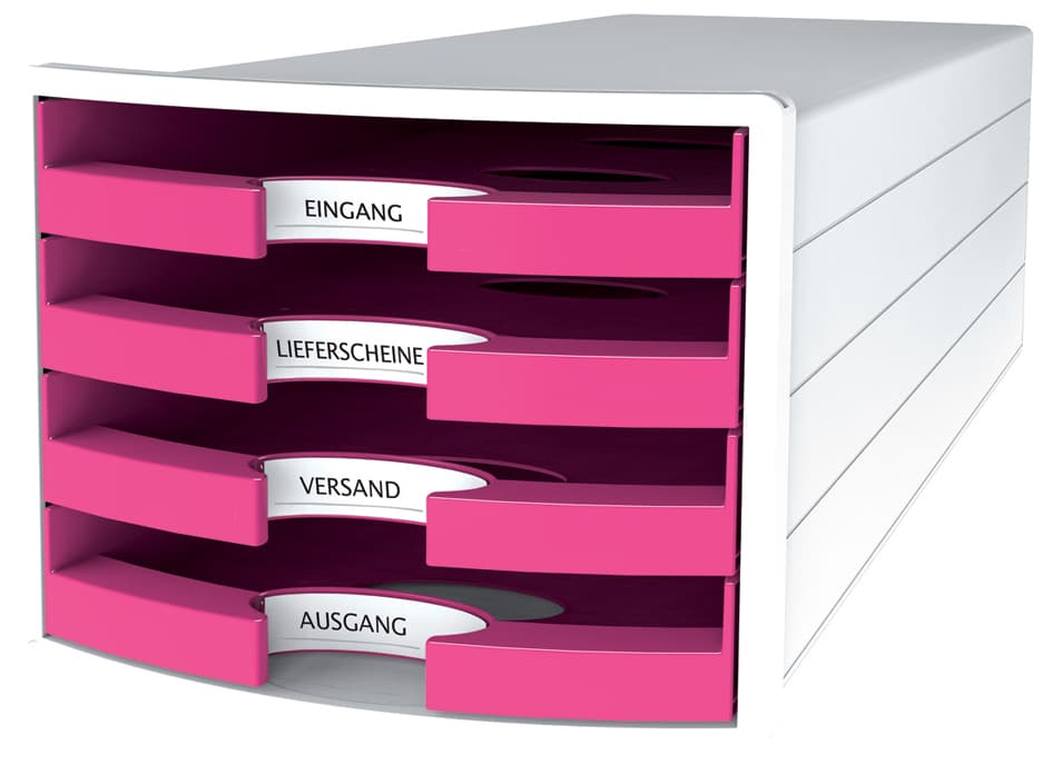 Han Schubladenbox Impuls 2.0, 4 Offene Schübe, Weiß/Pink