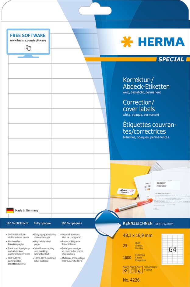 Herma Korrektur-/Abdeck-Etiketten Special, 64,6 X 33,8 Mm