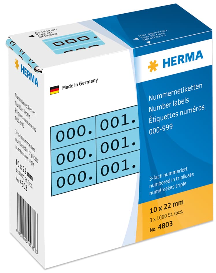 Herma Nummern-Etiketten 0-999, 10 X 22 Mm, Schwarz, Dreifach