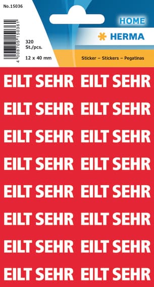 Herma Textetiketten , Eilt Sehr, , 12 X 40 Mm, Rot / Weiß