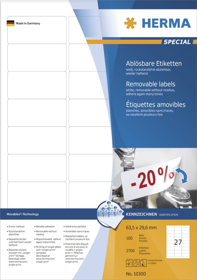 Herma Universal-Etiketten Special, 99,1 X 67,7 Mm, Weiß