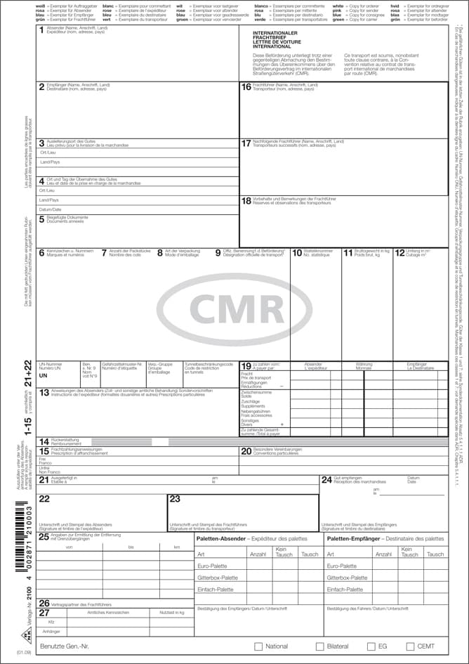 Rnk Verlag Vordruck , Internationaler Frachtbrief (Cmr), , Sd