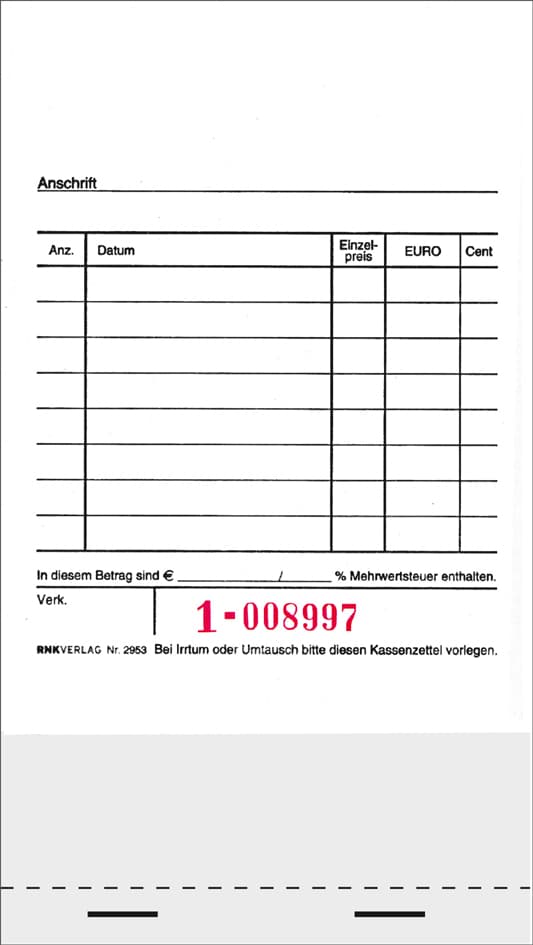 Rnk Verlag Kassenblock, Für Registrierkassen, 96 X 175 Mm
