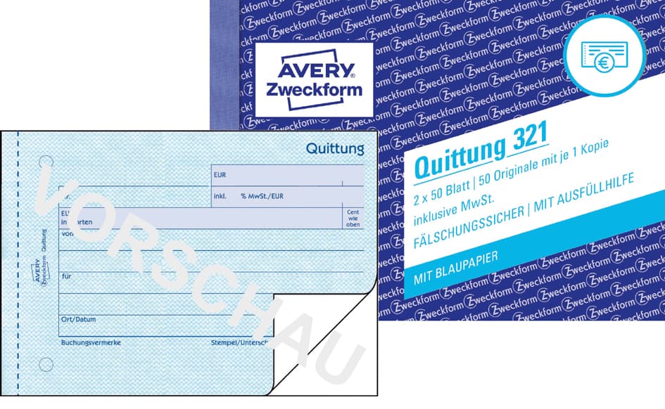 Avery Zweckform Formularbuch , Quittung, , A6 Quer, 2x50 Blatt
