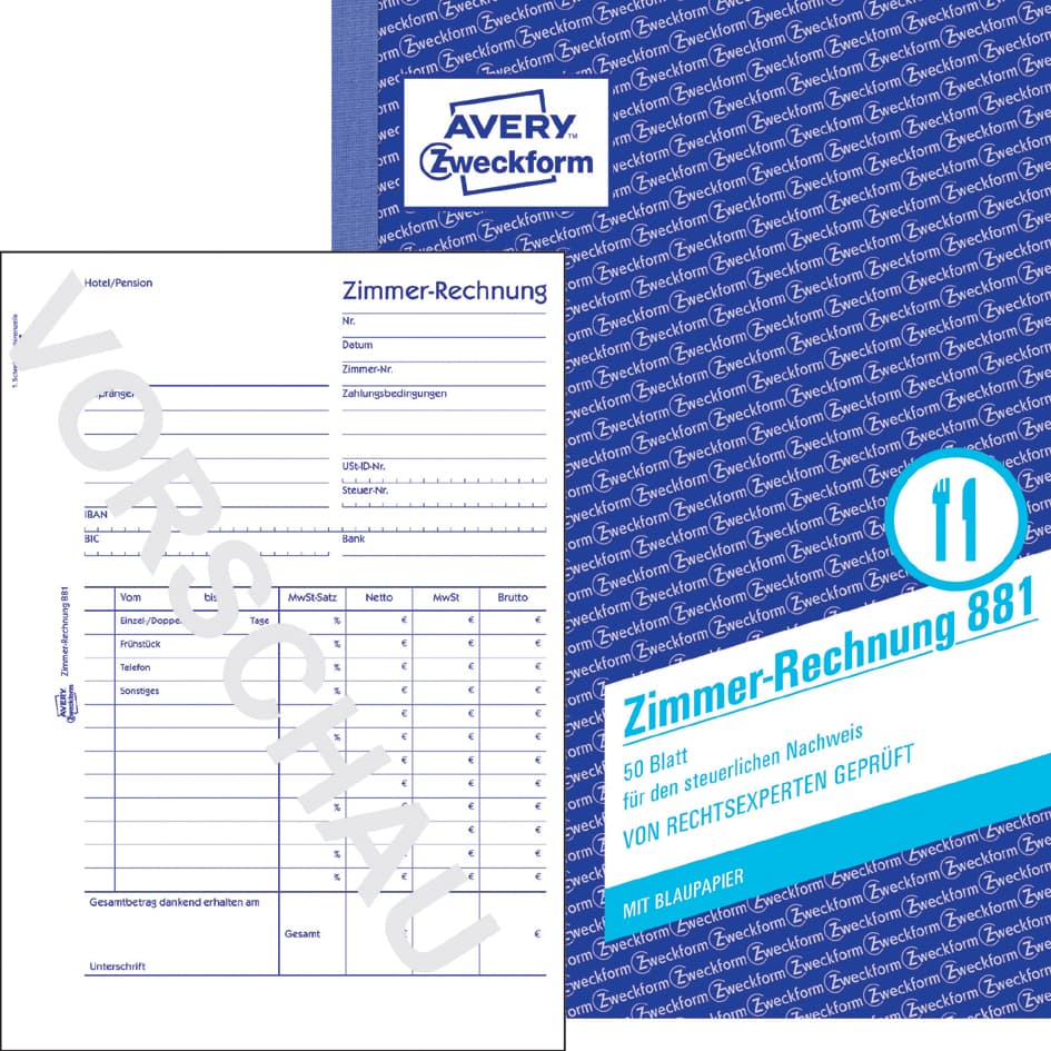Avery Zweckform Formularbuch , Zimmer-Rechnung, , A5 Hoch