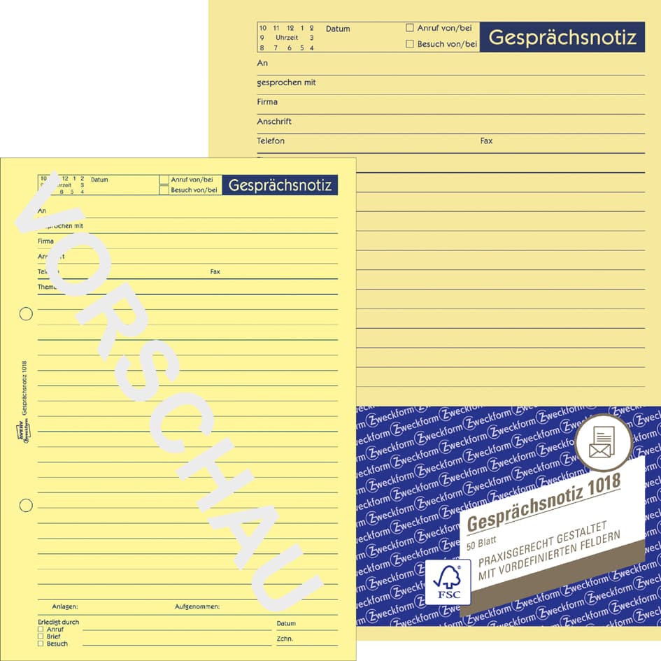 Avery Zweckform Formularbuch , Gesprächsnotiz, , A5, 50 Blatt