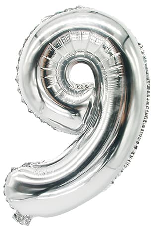 Papstar Folienballon , Zahlen, , Ziffer: 9, Silber
