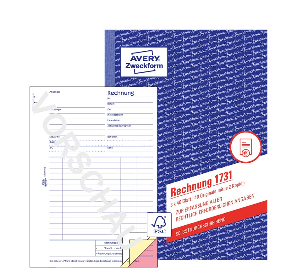 Avery Zweckform Formularbuch , Rechnung, , Sd, 3 X 40 Blatt