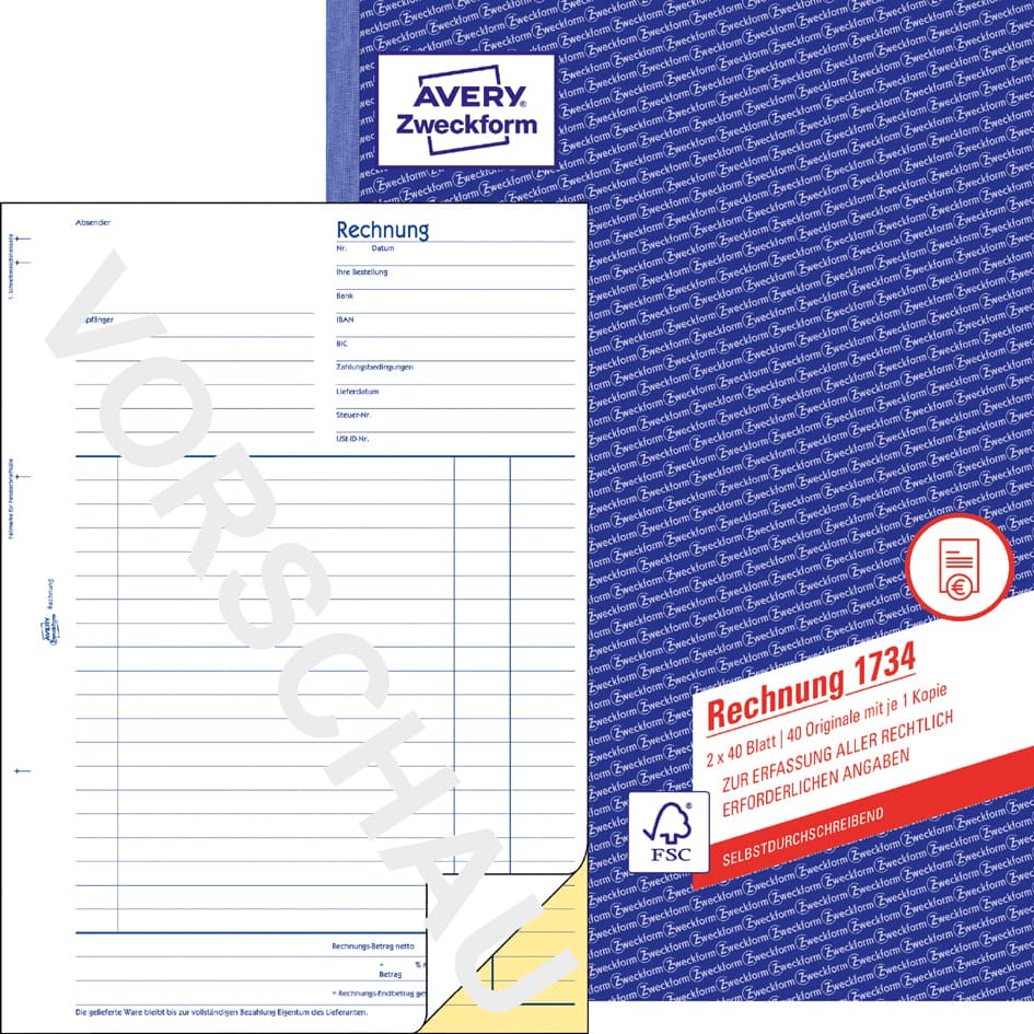 Avery Zweckform Formularbuch , Rechnung, , Sd, 2 X 40 Blatt