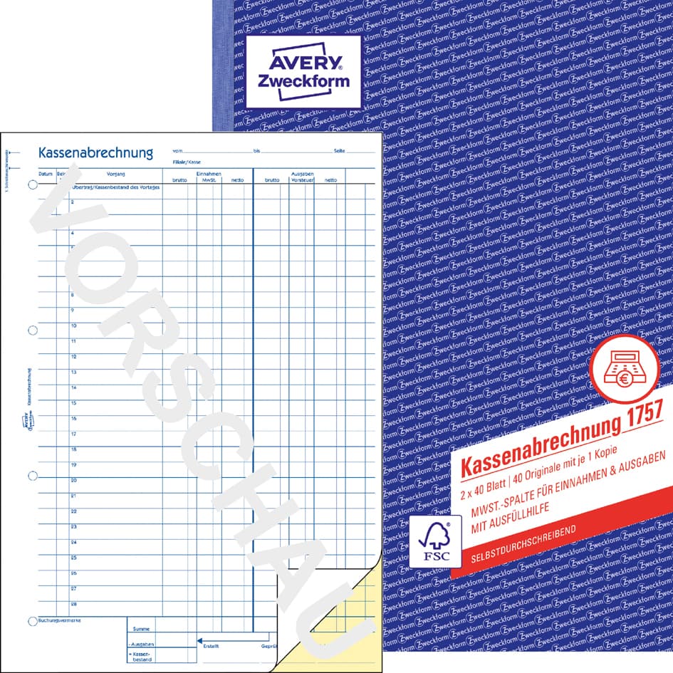 Avery Zweckform Formularbuch , Kassenabrechnung, , Sd, A4