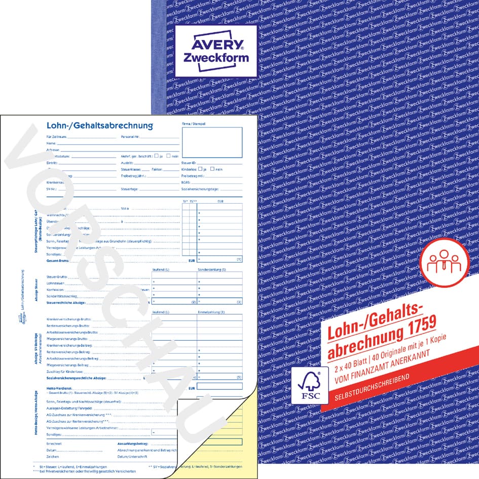 Avery Zweckform Formularbuch , Lohnabrechnung, , Sd, A4