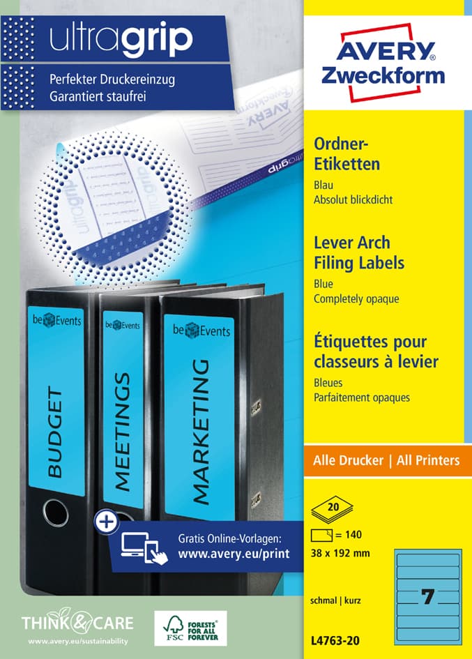 Avery Zweckform Ordnerrücken-Etiketten, 38 X 192 Mm, Blau