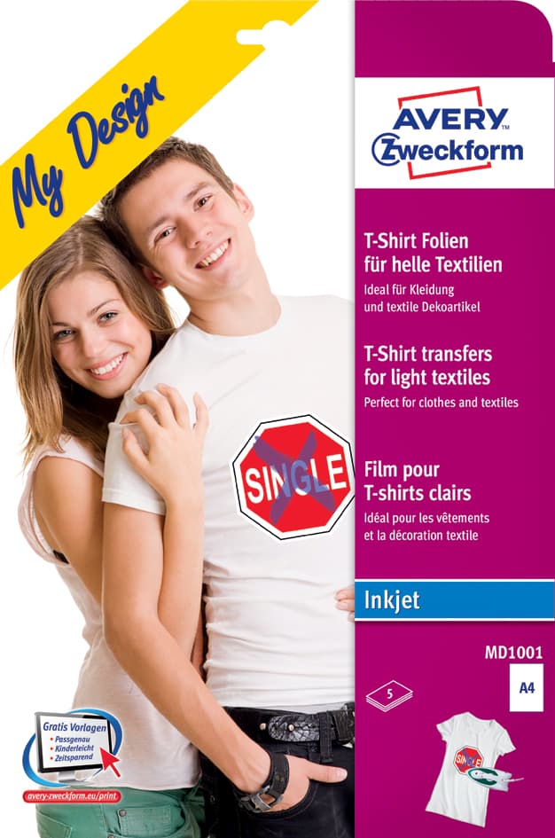 Avery Zweckform My Design T-Shirt Transfer-Folie, Din A4