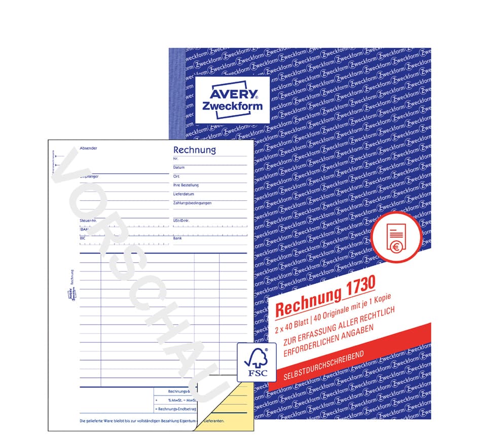 Avery Zweckform Formularbuch , Rechnung, , Sd, 4+1 Gratis