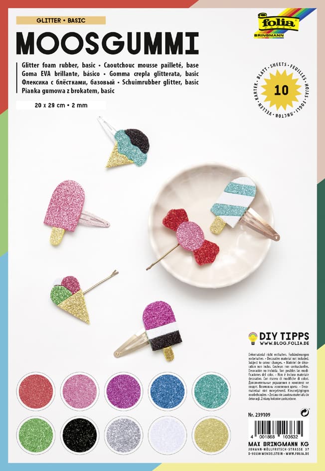 Folia Glitter-Moosgummi, Nicht Selbstklebend, 10 Blatt