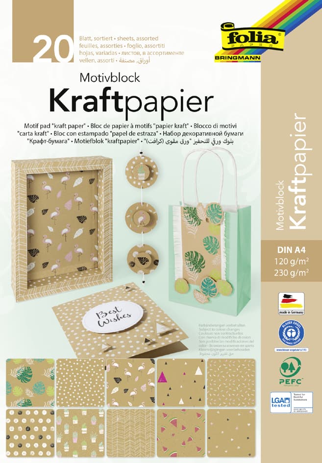 Folia Motivblock , Kraftpapier, , Din A4, 20 Blatt