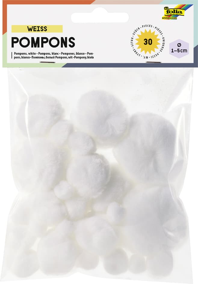 Folia Pompons, 30 Stück, Weiß