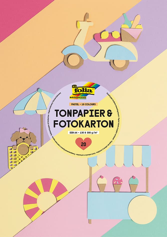 Folia Tonpapier- Und Fotokarton-Block Pastell, A4, 20 Blatt