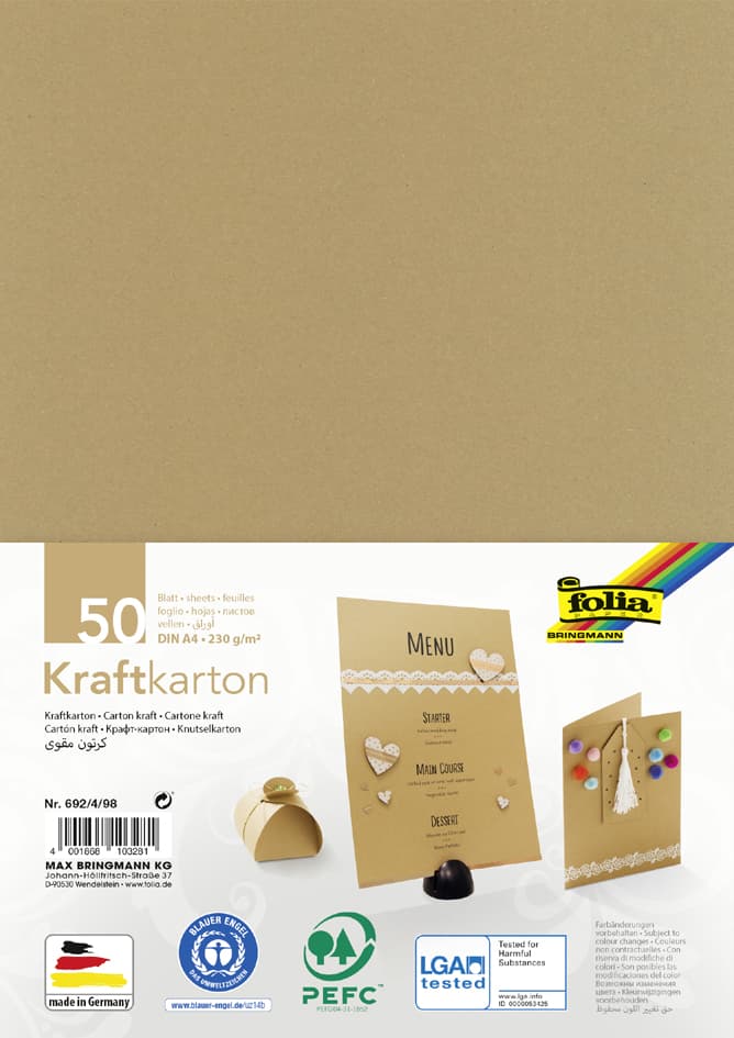 Folia Kraftkarton, 230 G/Qm, Din A4, 50 Blatt
