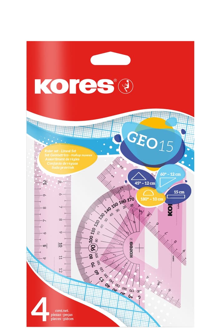 Kores Geometrie-Set Geo15, 4-Teilig, Farbig Sortiert