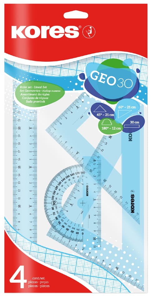 Kores Geometrie-Set Geo30, 4-Teilig, Farbig Sortiert