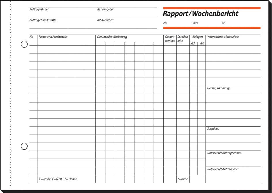 Sigel Formularbuch , Rapport/Wochenbericht, , A5 Quer