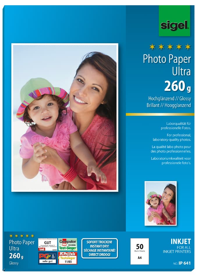 Sigel Ultra-Foto-Papier, Din A4, Hochglänzend, 190 G/Qm