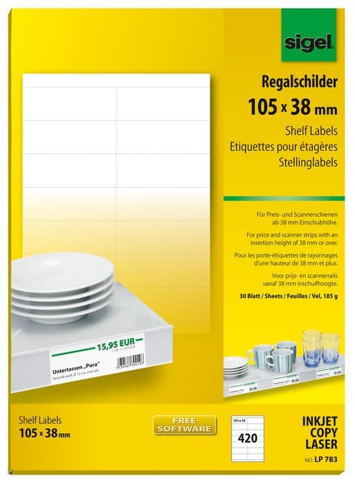Sigel Regalschilder, 105 X 38 Mm, Weiß, 170 G/Qm