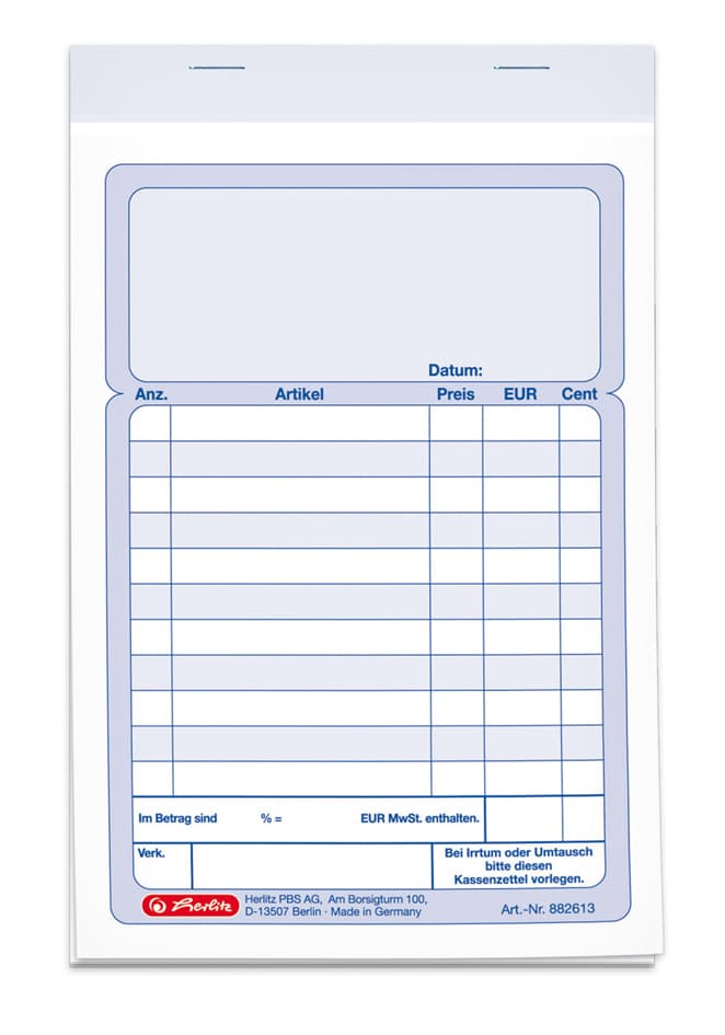 Herlitz Formularbuch , Kassenblock, , Din A6, 2 X 50 Blatt
