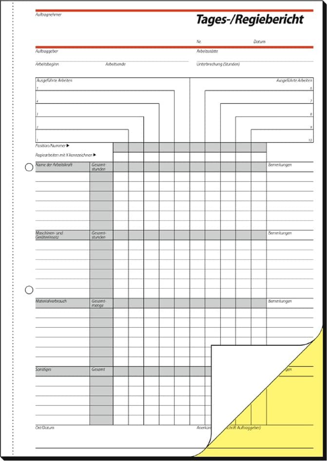 Sigel Formularbuch , Tages-/Regiebericht, , A4, 2 X 40 Blatt