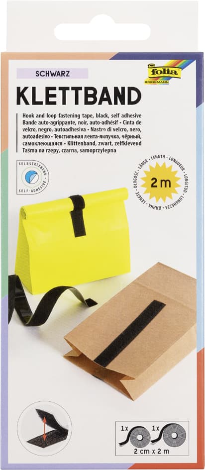 Folia Klettband, 20 Mm X 2 M, Selbstklebend, Schwarz