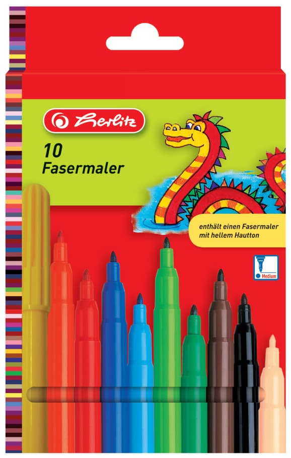 Herlitz Fasermaler, 10er Karton-Etui