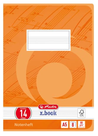 Herlitz Notenheft X.Book, Din A5, Lineatur 14, 8 Blatt