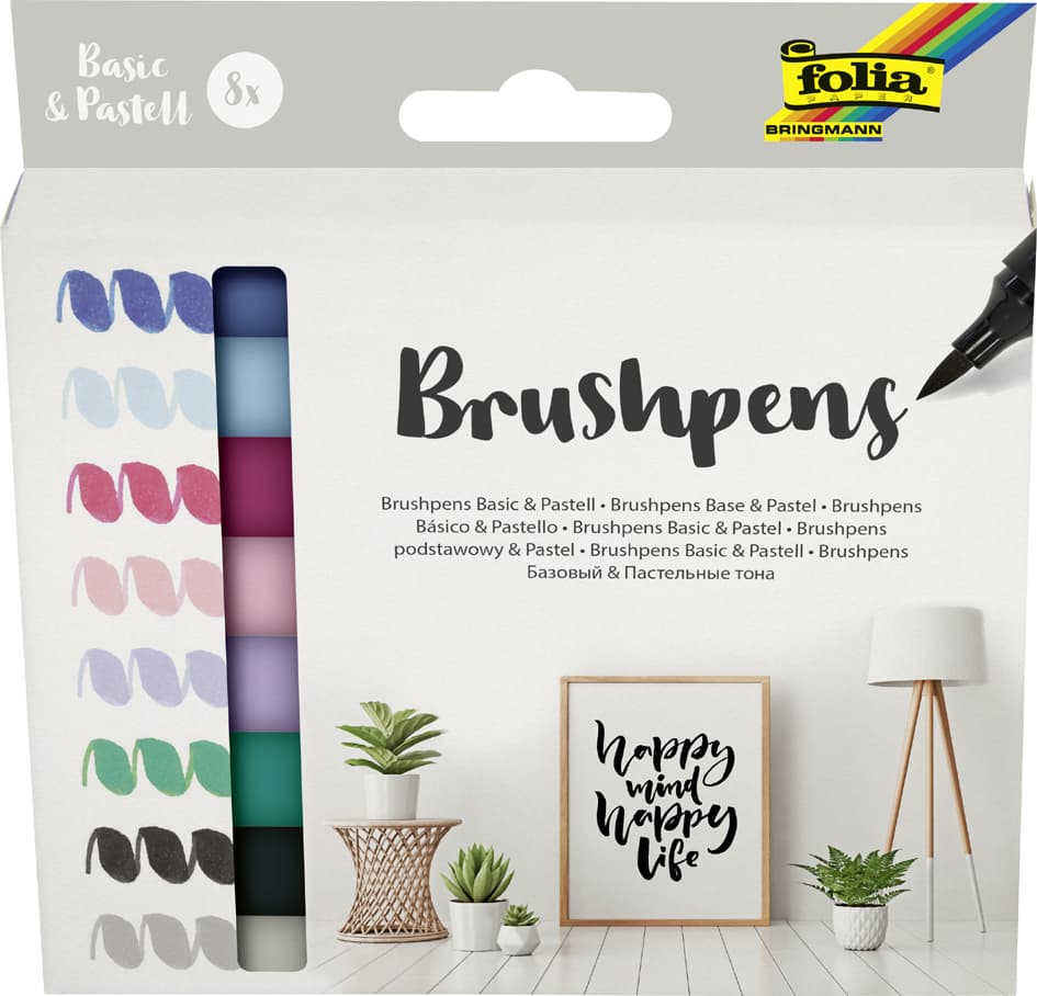 Folia Pinselstift Brush Pens , Basic & Pastell, , 8er Set