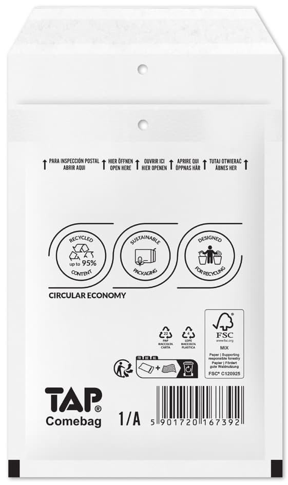 Tap Luftpolster-Versandtaschen Comebag, Typ D, Weiß, 15 G