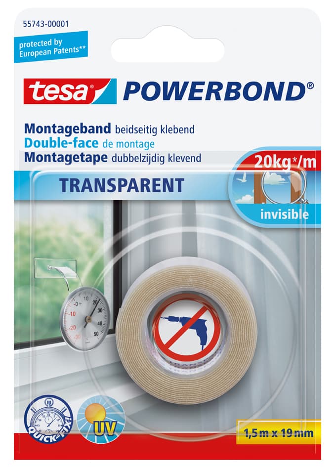 Tesa Powerbond Montageband, Transparent, 19 Mm X 1,5 M
