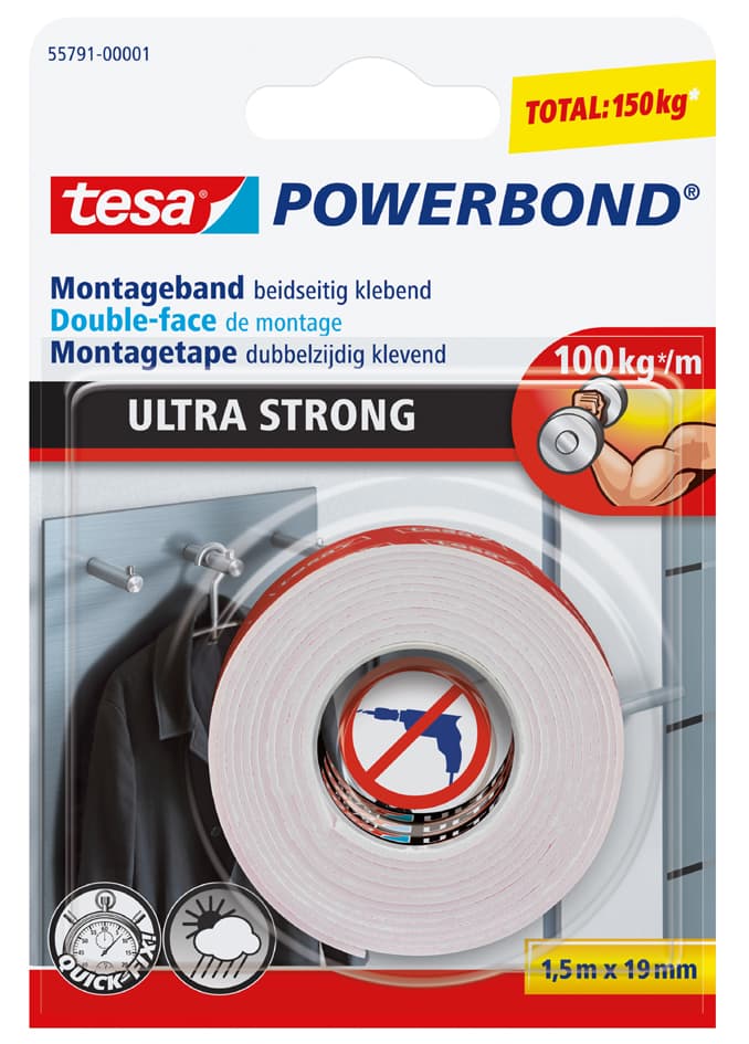 Tesa Powerbond Montageband Ultra Strong, 19 Mm X 1,5 M