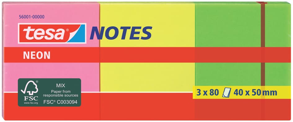 Tesa Neon Notes Haftnotizen, 75 X 75 Mm, 3-Farbig