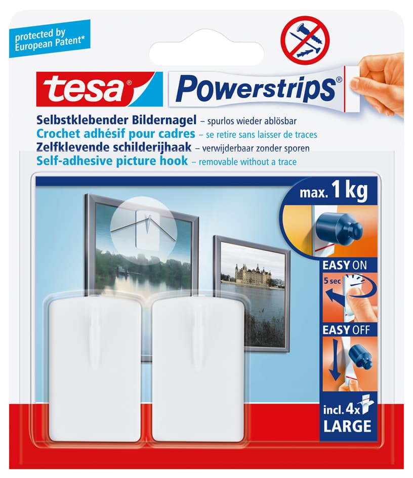 Tesa Powerstrips Bilder-Nagel, Weiß, Haltekraft: Max. 1 Kg
