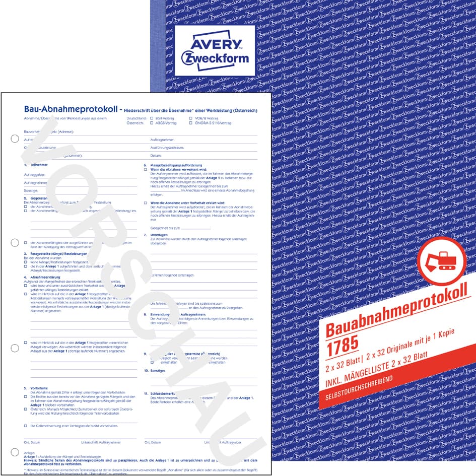 Avery Zweckform Formularbuch , Bauabnahmeprotokoll, , Din A4