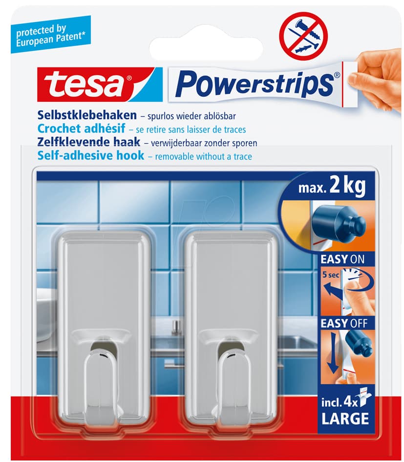 Tesa Powerstrips Haken Large Classic, Chrom